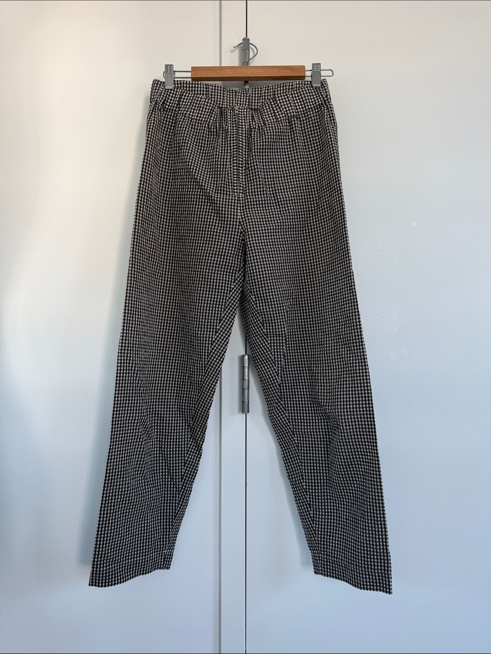 Ganni Black & White Gingham Straight-Leg Pants